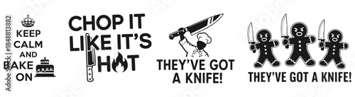 Baking Humor: A quirky collage of playful texts and illustrations celebrates the joy of baking.