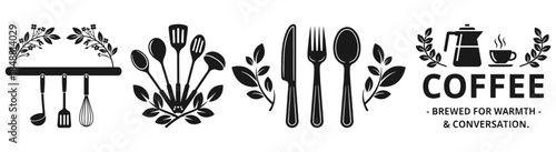 Culinary Essentials: A collection of meticulously crafted, elegant culinary illustrations, ideal for adding a touch of sophistication to various design projects.