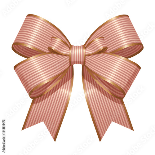 Large Pink and Gold Striped Bow on Checkered Background