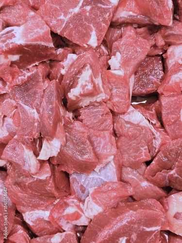 Close-Up of Fresh Raw Diced Beef or Mutton Cubes Ready for Stewing or Kebabs