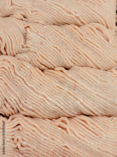 Close-Up Full-Frame Background of Fresh Raw Ground Chicken or Turkey Mince