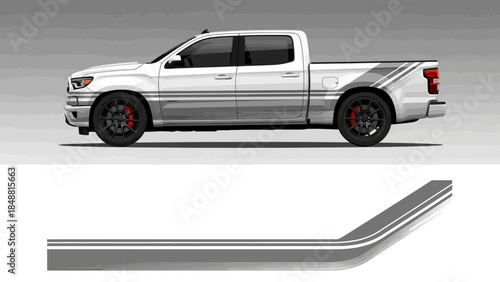 Side profile of a white pickup truck featuring aftermarket bumper and side steps with a gray background.