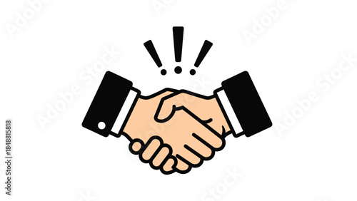 Minimalist vector icon of a firm handshake between two business professionals, symbolizing a successful agreement or partnership.