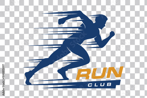Dynamic silhouette of an athlete sprinting at high speed, representing a vibrant run club for fitness and health enthusiasts, perfect for sports branding