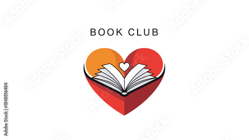 Creative book club logo featuring an open book forming wings inside a red heart, symbolizing a love for reading and literature.