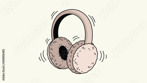 Cozy, fluffy winter earmuffs illustrated in a hand-drawn sketch style to protect ears from cold weather and keep them warm.