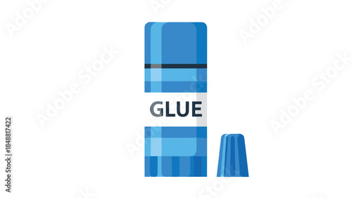 Simple flat design illustration of an open blue glue stick, a common stationery item for school, office, and crafts.