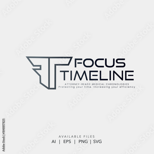 Modern FT Letter Monogram Logo for Legal and Medical Services, Focus Timeline Vector Icon 