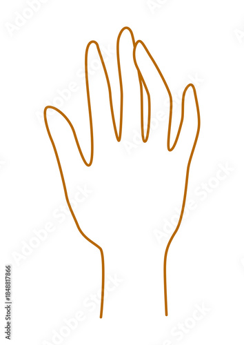 Hand gesture image. Palm points or gives something. Line art style isolated human hand.