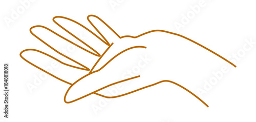 Hand gesture image. Palm points or gives something. Line art style isolated human hand.