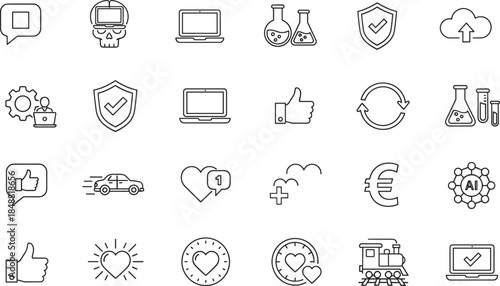 Modern technology business line icons set security cloud innovation social media finance outline vector illustration collection