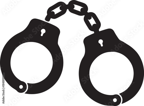 Handcuff Silhouette Featuring Linked Restraints and Symbolic Representation of Law Enforcement and Detention
