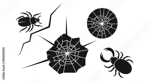 Black Silhouette Spider Webs and Spiders Icon Set