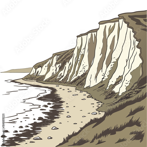 Coastal cliff base with erosion marks realistic beach