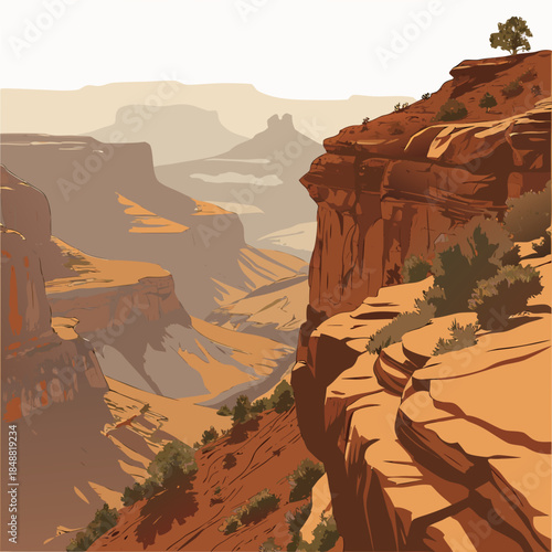 Canyon overlook with depth perspective realistic desert landscape