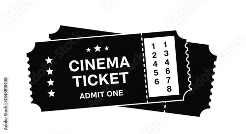 Cinema Ticket Admit One Black and White Icon Graphic