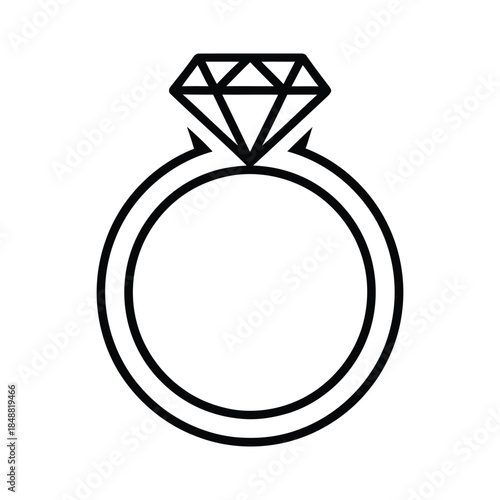 A simple outline icon of a diamond ring representing engagement and luxury isolated on white background, Vector, illustration