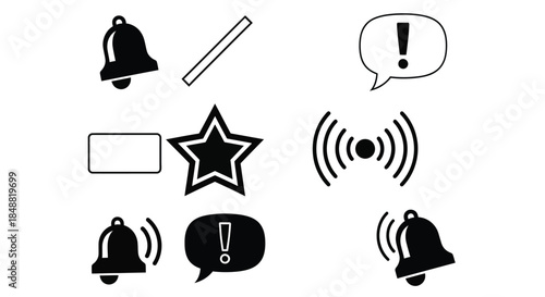 Notification Icons Set with Bells, Stars, and Speech Bubbles