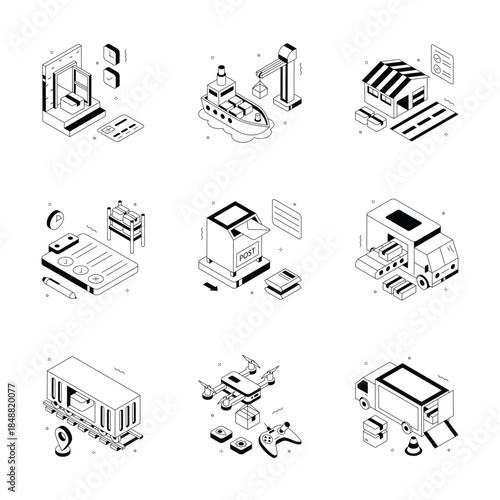 Get this handy pack of logistics and delivery illustrations in isometric style