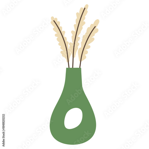 Decorative green vase with dried plants placed on a tabletop settings for home decor enhancement and design ideas