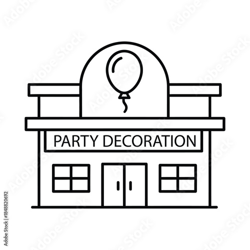 Simple black and white line icon of a party decoration shop building isolated on white background, Vector, illustration
