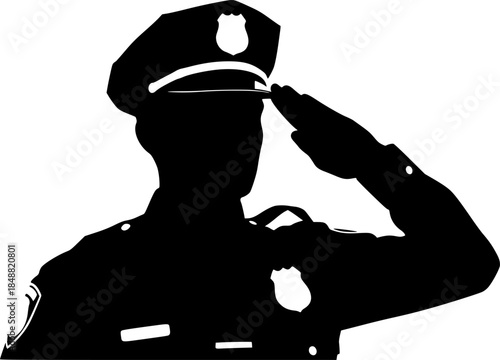 Police Officer Salute Silhouette Vector Icon Illustration
