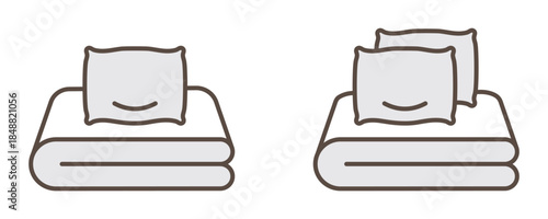 Set of bed linen solid color icons isolated on a transparent background. Simple textile icons representing sheets, pillows, and bedding, suitable for packaging, catalogs, home textile designs.