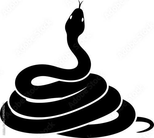 Striking Silhouette of a Coiled Black Snake Ready to Strike on White Background Vector Icon Symbol