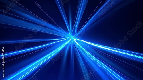 青い光の軌跡が描く未来的曲線空間 高速ワープ