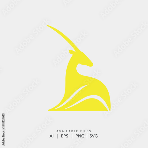 Modern minimalist yellow gazelle or antelope silhouette logo design suitable for corporate branding and wildlife identity