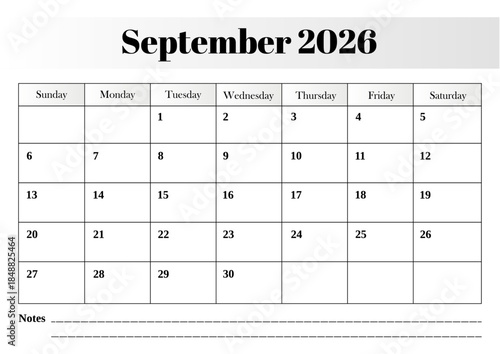 Professional August 2026 monthly Calendar and planner vector design with a balanced grid layout