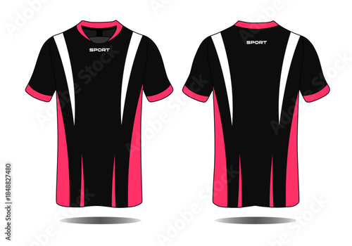 Athletic Jersey Design Featuring Black and Pink Color Scheme with Sport Branding Elements