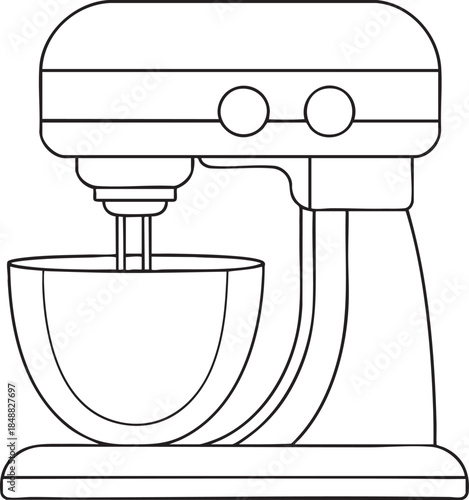 Stand mixer outline drawing showing classic appliance used for home baking cooking and mixing ingredients