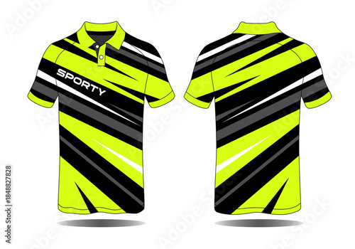 Vibrant Sporty Polo Shirt Design with Striped Pattern in Bright Yellow and Black Colors