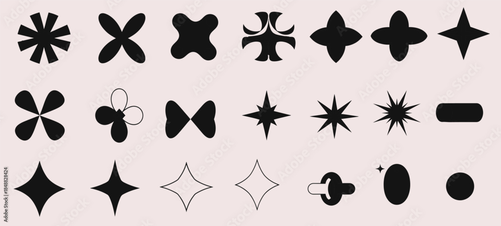 Fototapeta premium Collection of black abstract shapes and symmetrical designs