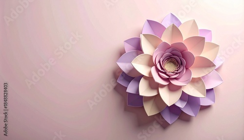 Modern abstract paper cut composition with soft feminine colors and geometric layers symbolizing women empowerment. Clean background with copy space, ideal for International Women’s Day campaigns.