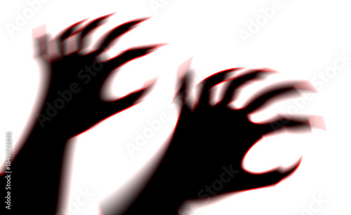 Shadow overlay effect for halloween background with Terrifying scary hands with long nails, Creepy monster claw, silhouette of hands transparent background, zombie hand rising out of a graveyard 