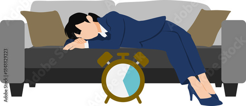 睡眠時間が足りない女性のイラスト	