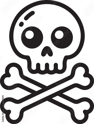 Black White Skull Crossbones Vector Graphic Icon Danger Warning Sign Symbol Isolated on White Background