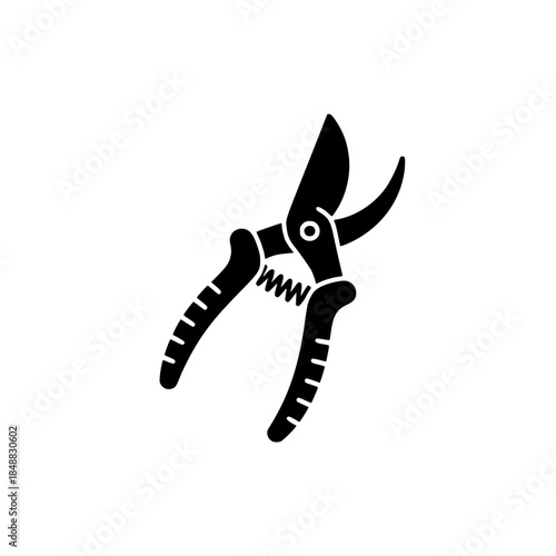 Bold Minimalist Pruning Shears Vector Icon. Black and White Flat Design Garden Clippers Silhouette for SVG Cutting Files, Horticulture Branding, Landscaping Logo, and Modern Tool Illustration