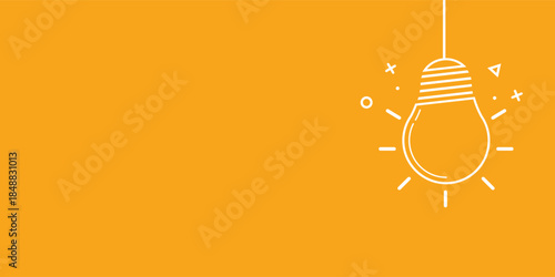 Light bulb one line icons with concept of idea. Innovation creative ideas. Idea banner with lamps. Doodle hand drawn sign. Process to supply electricity to lightbulb. Vector illustration. Template sto