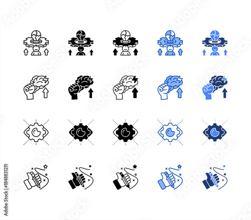 Cognitive, Writing, Perception, Emotional multiple style icon set.