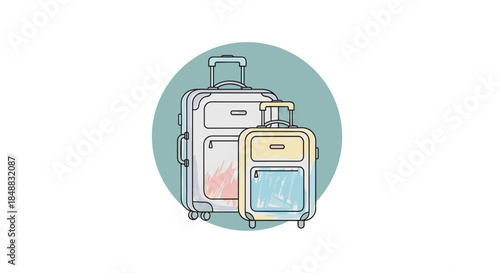 Travel luggage in modern design with soft colors on circular background  