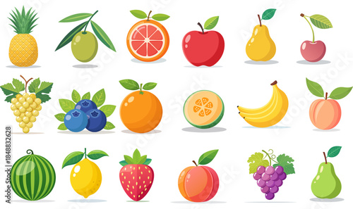 Flat vector fruit icon collection