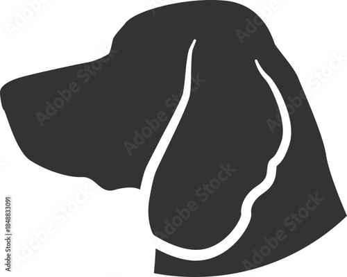 Black hound dog head silhouette with long ears