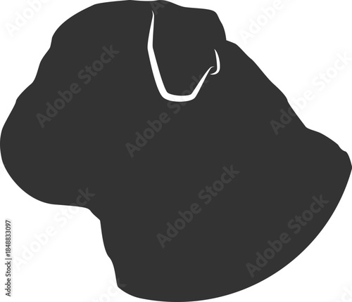 Black pug dog head silhouette with short muzzle