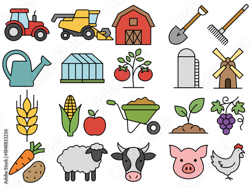 Vector icon illustration collection design about farmer and ranch	
