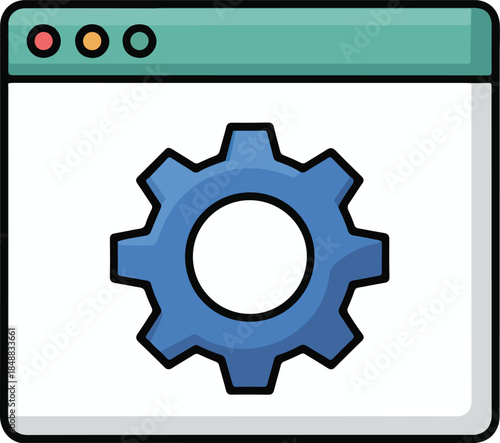 Blue Gear Icon in Browser Window Vector Graphic Illustration for Settings and Configuration Purposes