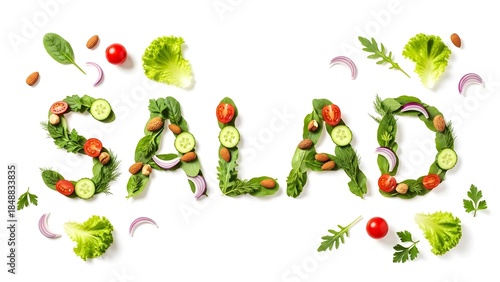 Wallpaper Mural christmas frame with holly berries, Fresh Vegetable Salad Typography Made from Organic Greens on White Background Torontodigital.ca