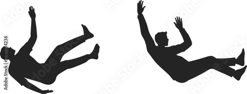 Falling man silhouette side view human body free fall motion isolated on white background illustration